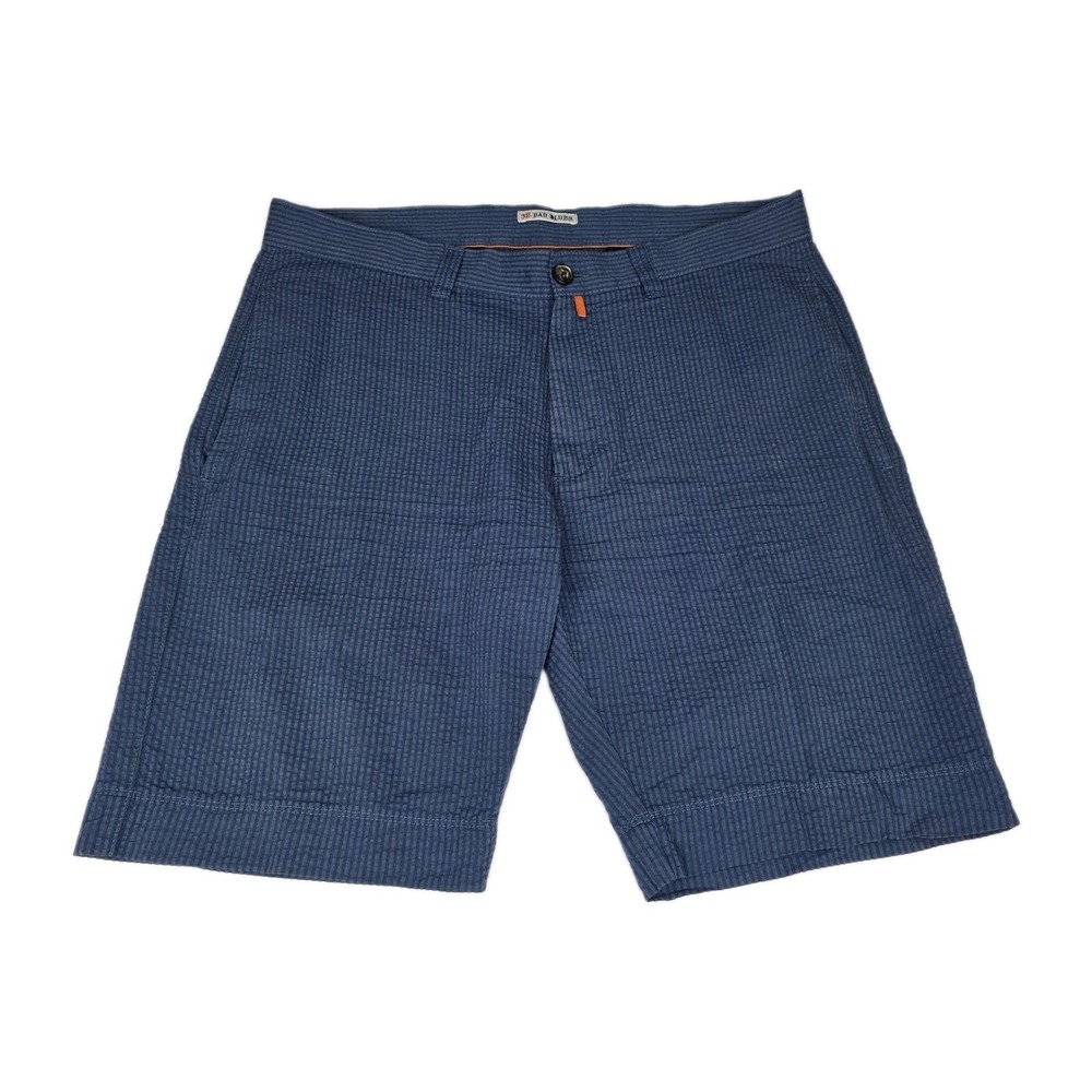32 Bar Blues Shorts Mens Large Blue Striped Seersucker Beach Casual 9"
